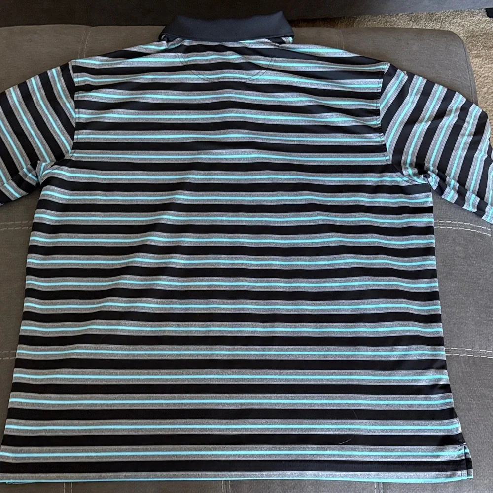 Tommy Bahama Black and Gray Striped Polo. XXL